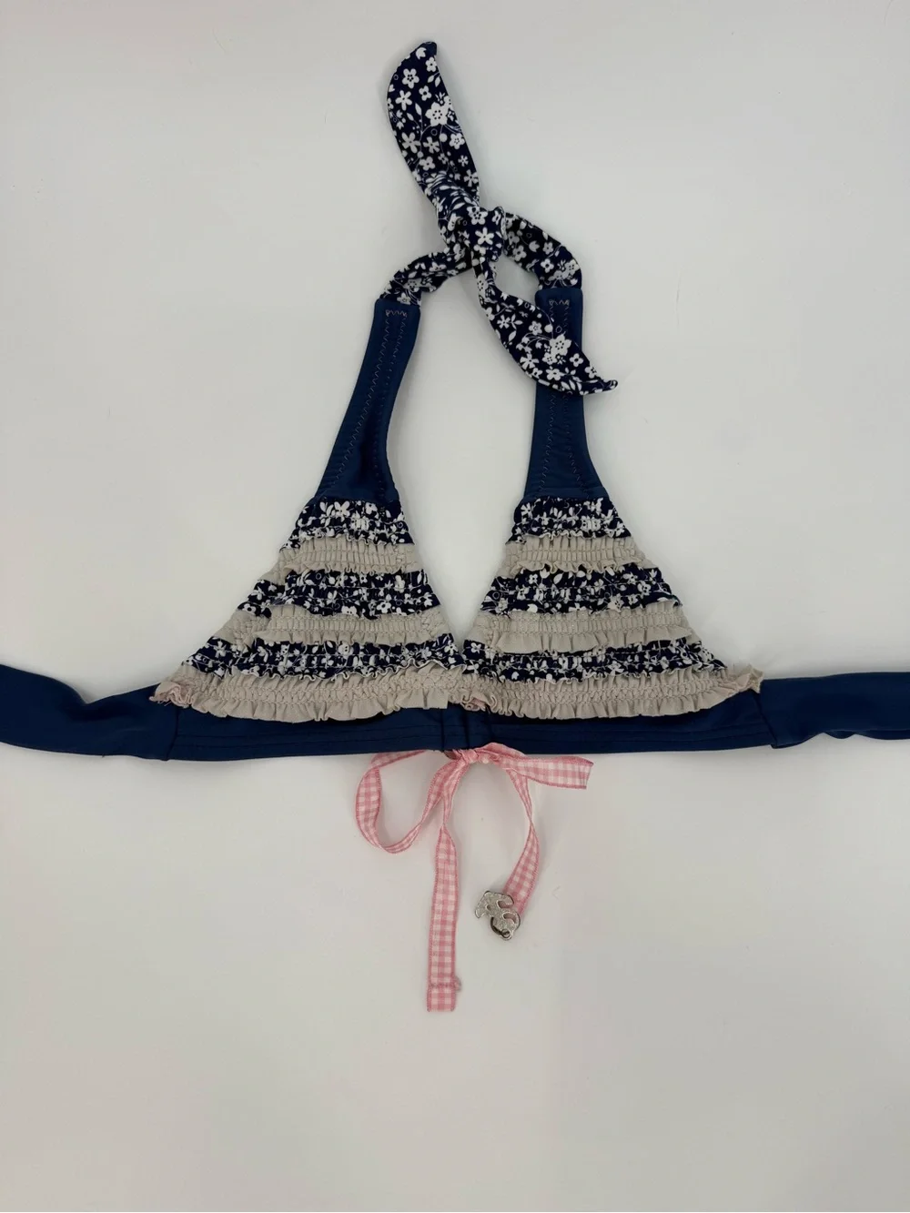 Gossip Girl Girl's Boho Ruffle Halter Bikini Top | Navy Multi | 5
